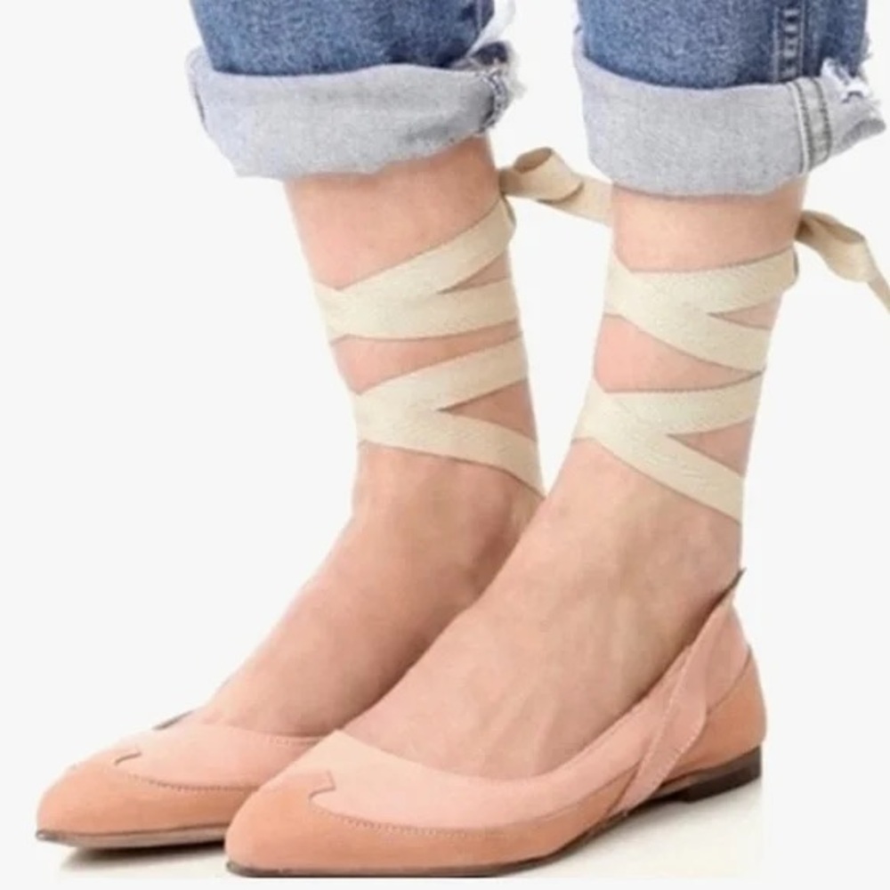 Free People Lavorazione Artigiana Lace Up Pointed Toe Leather Ballet Flats